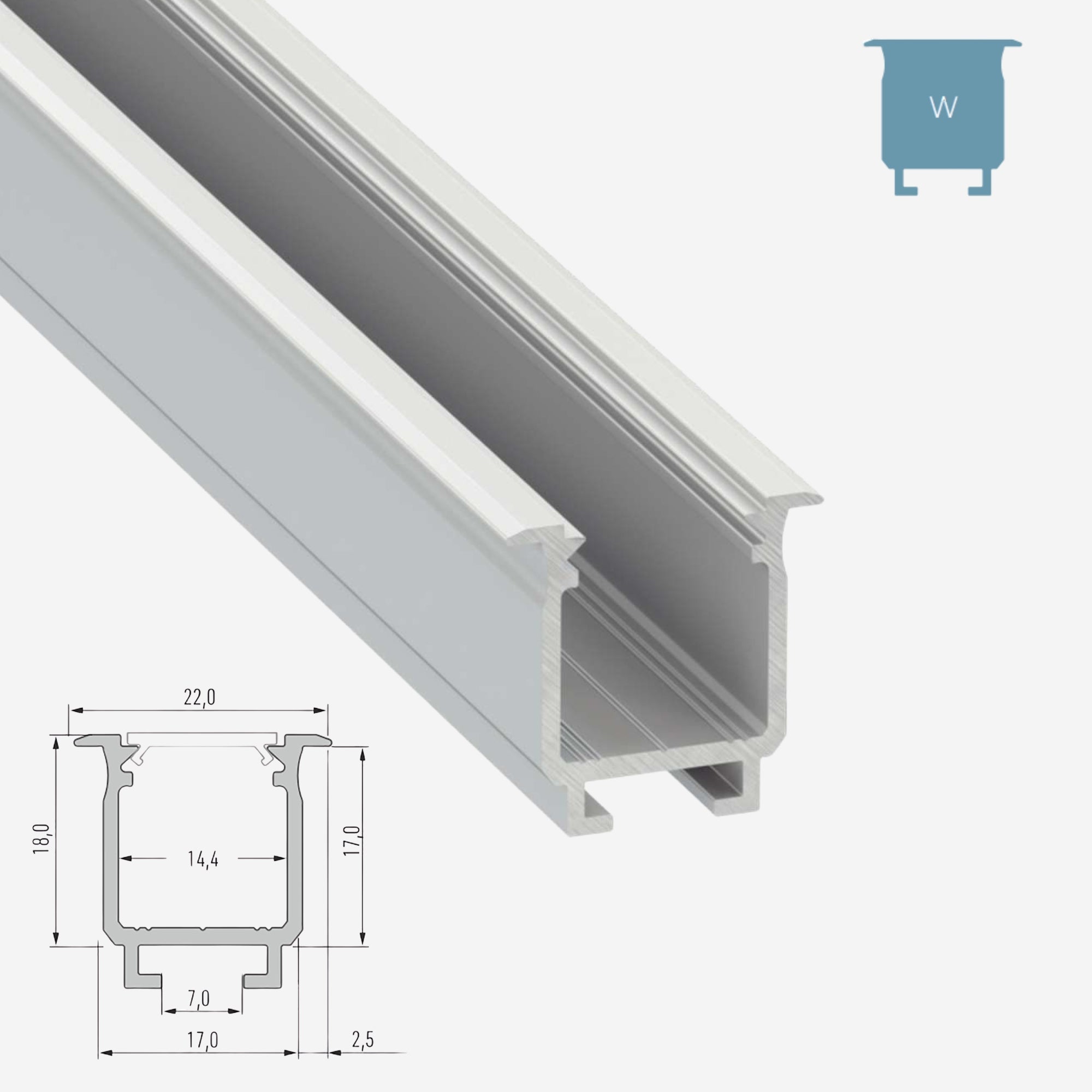 LED Aluminium Einbauprofil Typ W – 202cm Stangenware