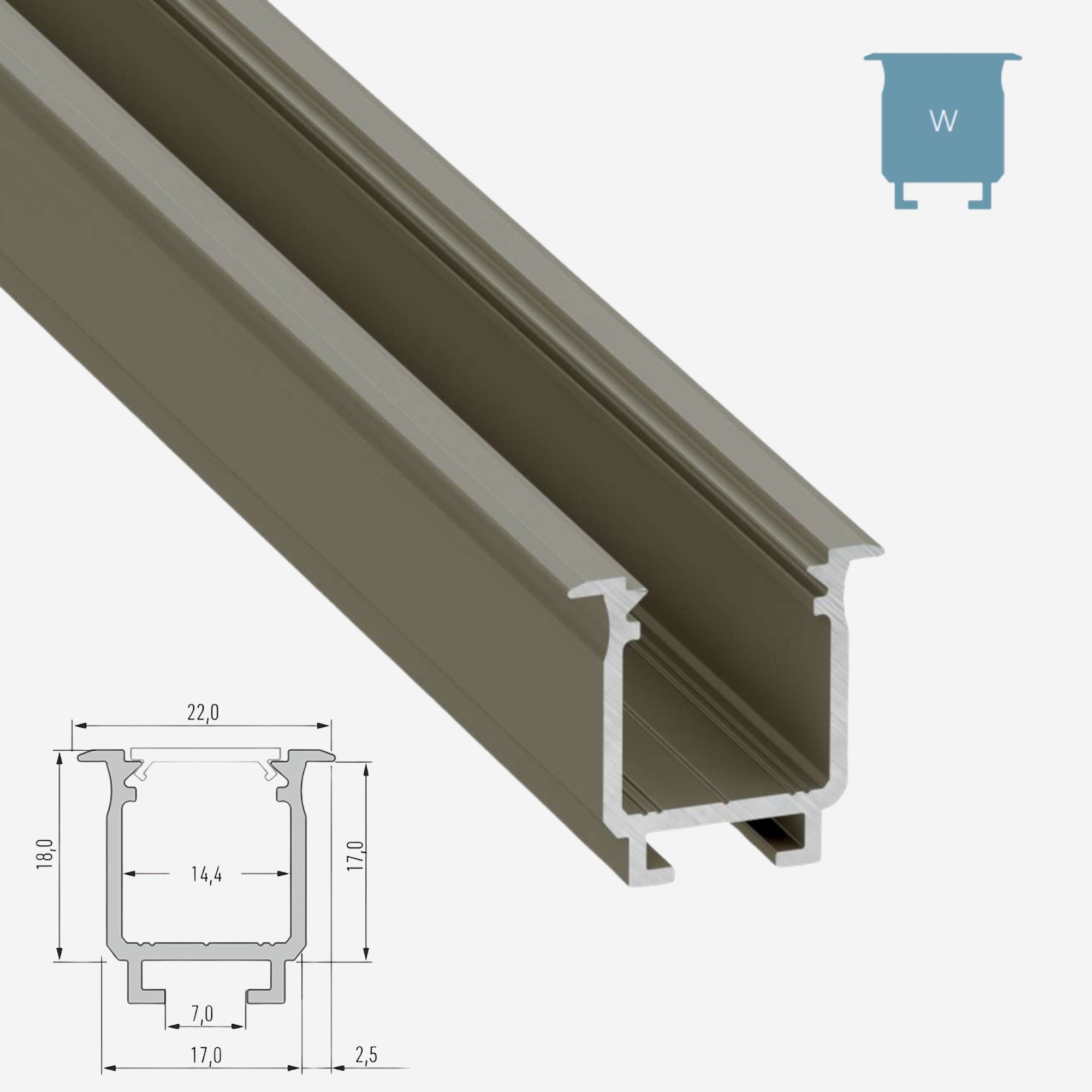 LED Aluminium Einbauprofil Typ W – 202cm Stangenware