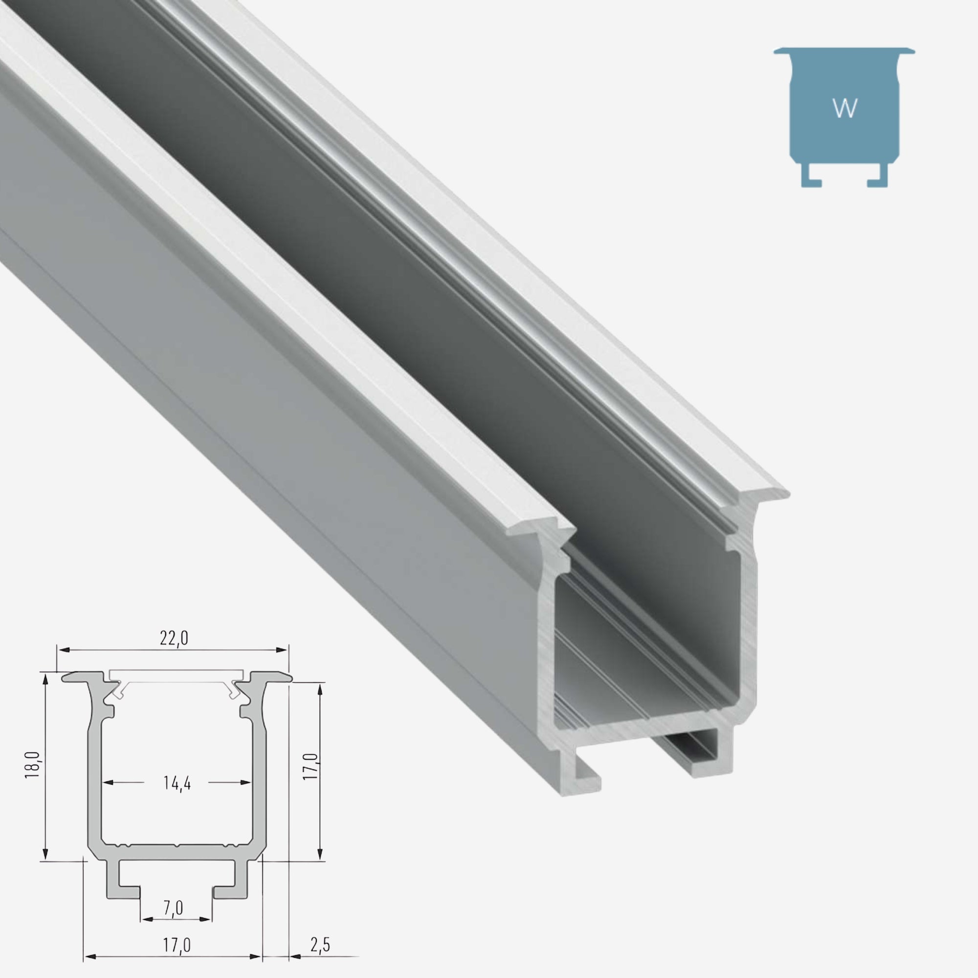 LED Aluminium Einbauprofil Typ W – 202cm Stangenware