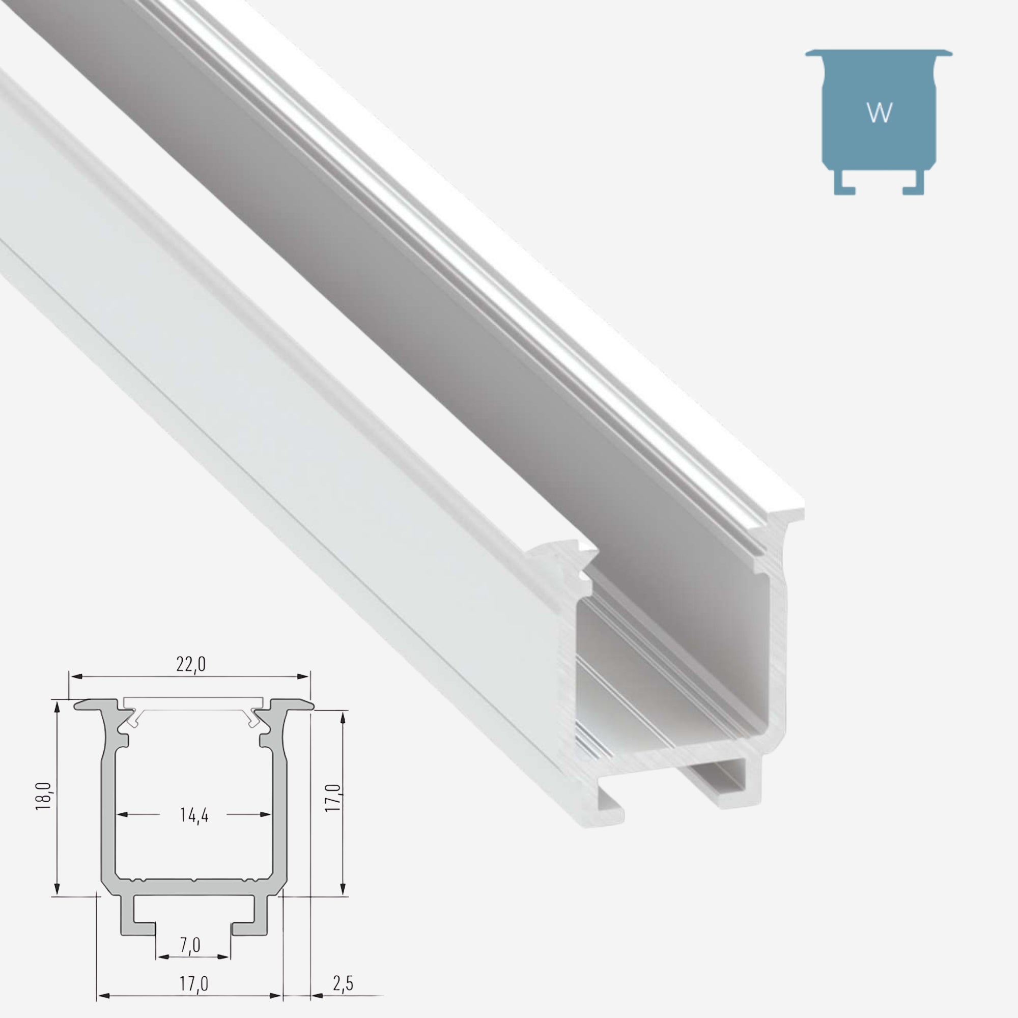LED Aluminium Einbauprofil Typ W – 202cm Stangenware