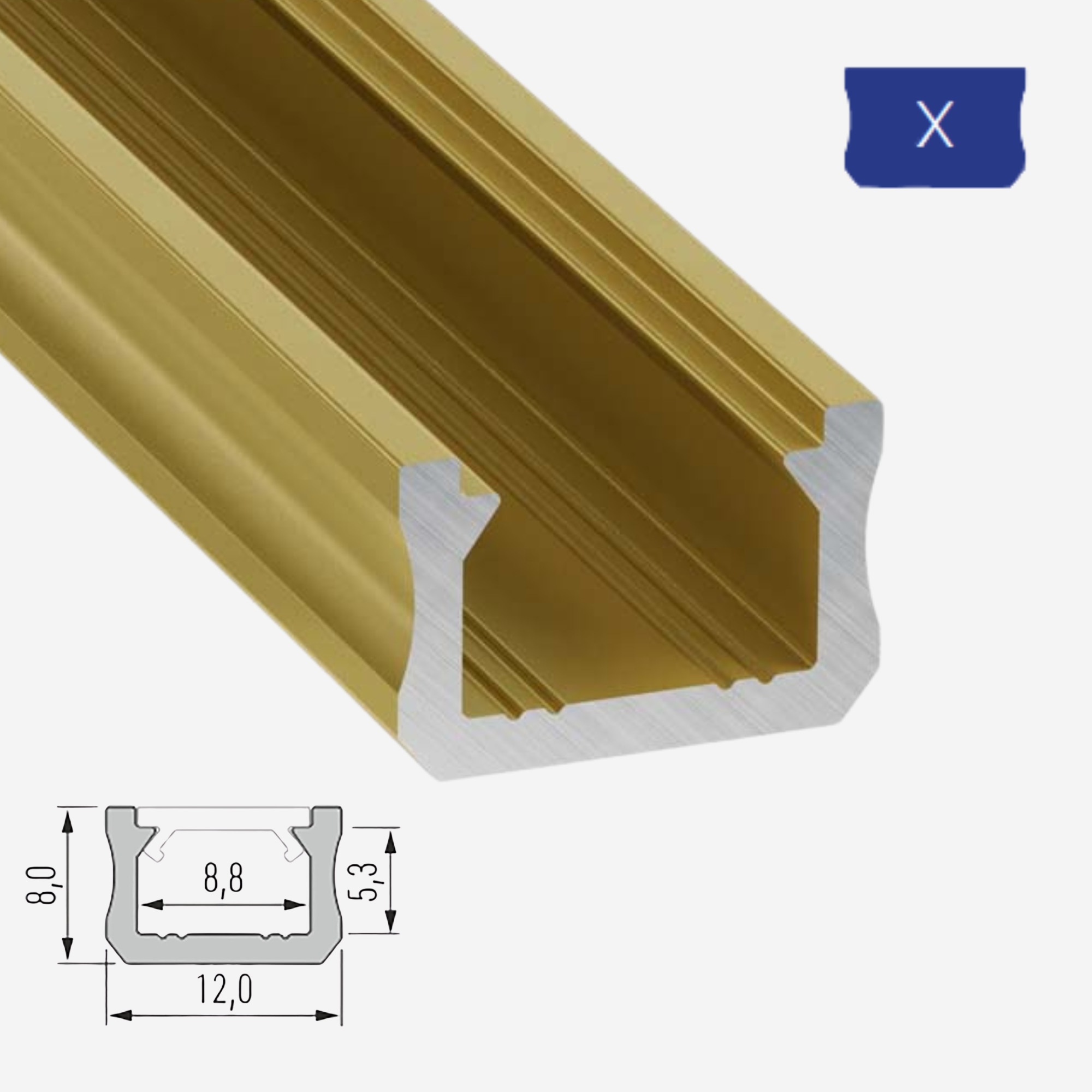 LED Aluminium Aufbauprofil Typ X - 202cm Stangenware