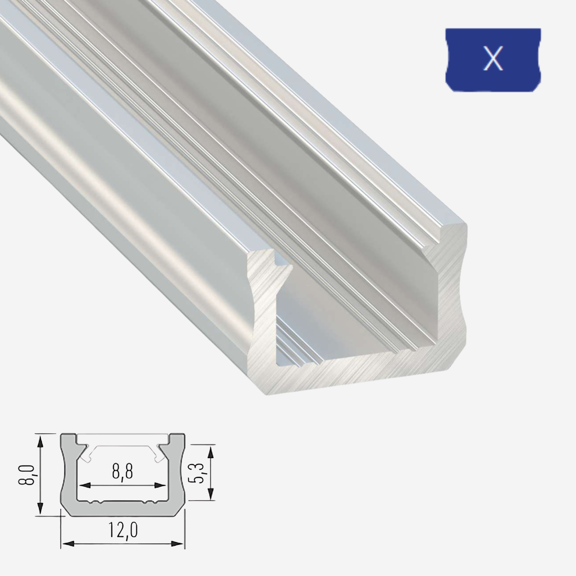 LED Aluminium Aufbauprofil Typ X - 202cm Stangenware