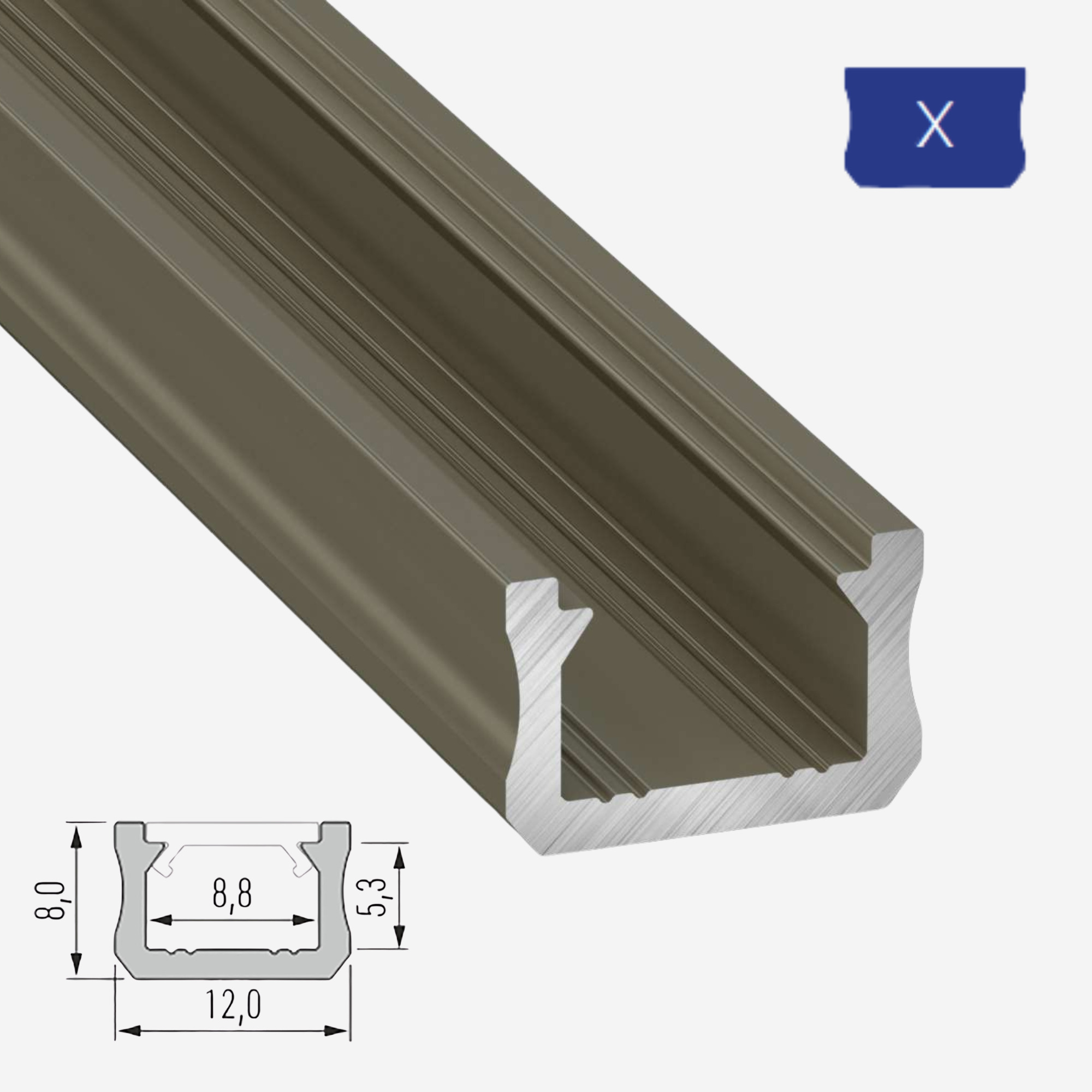 LED Aluminium Aufbauprofil Typ X - 202cm Stangenware