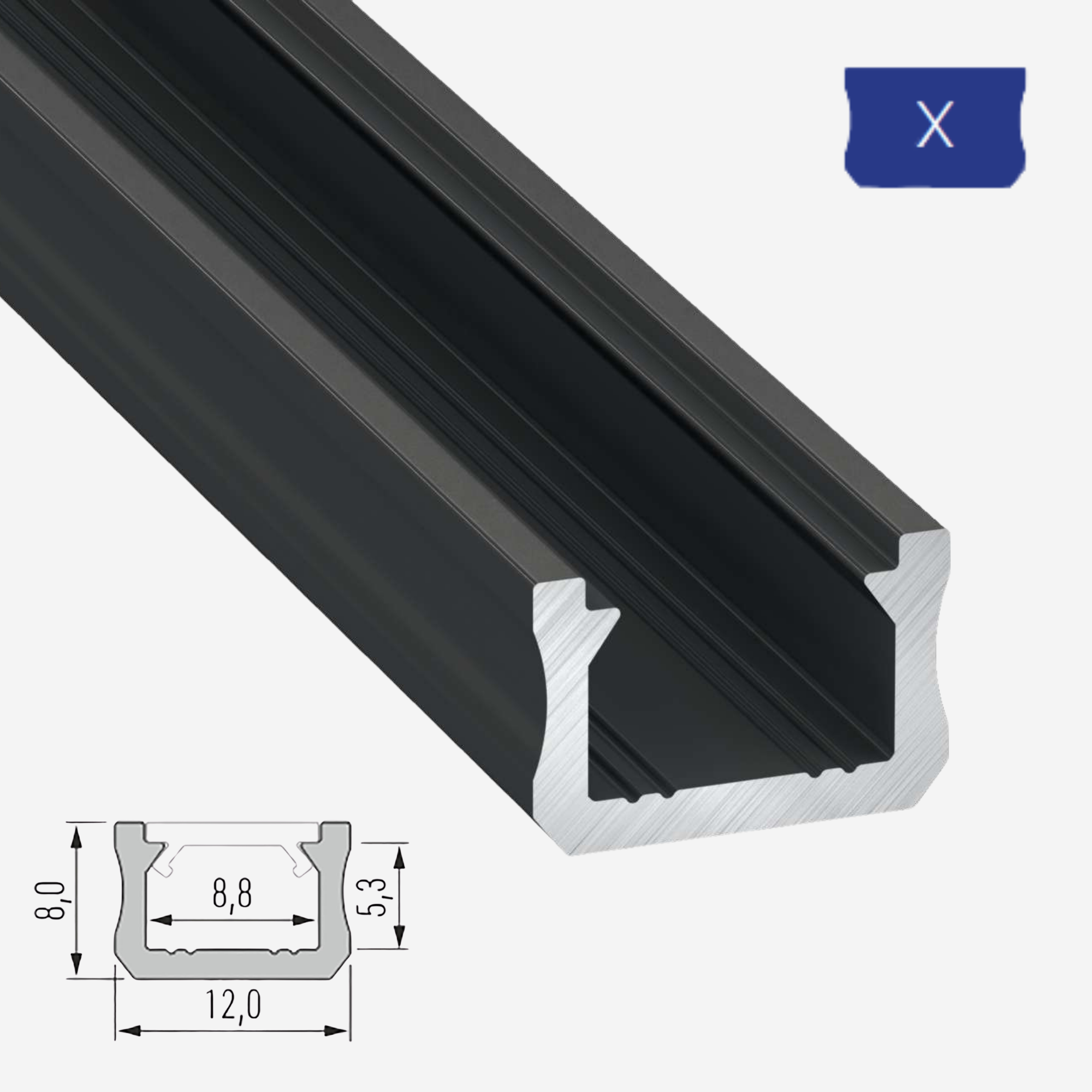 LED Aluminium Aufbauprofil Typ X - 202cm Stangenware