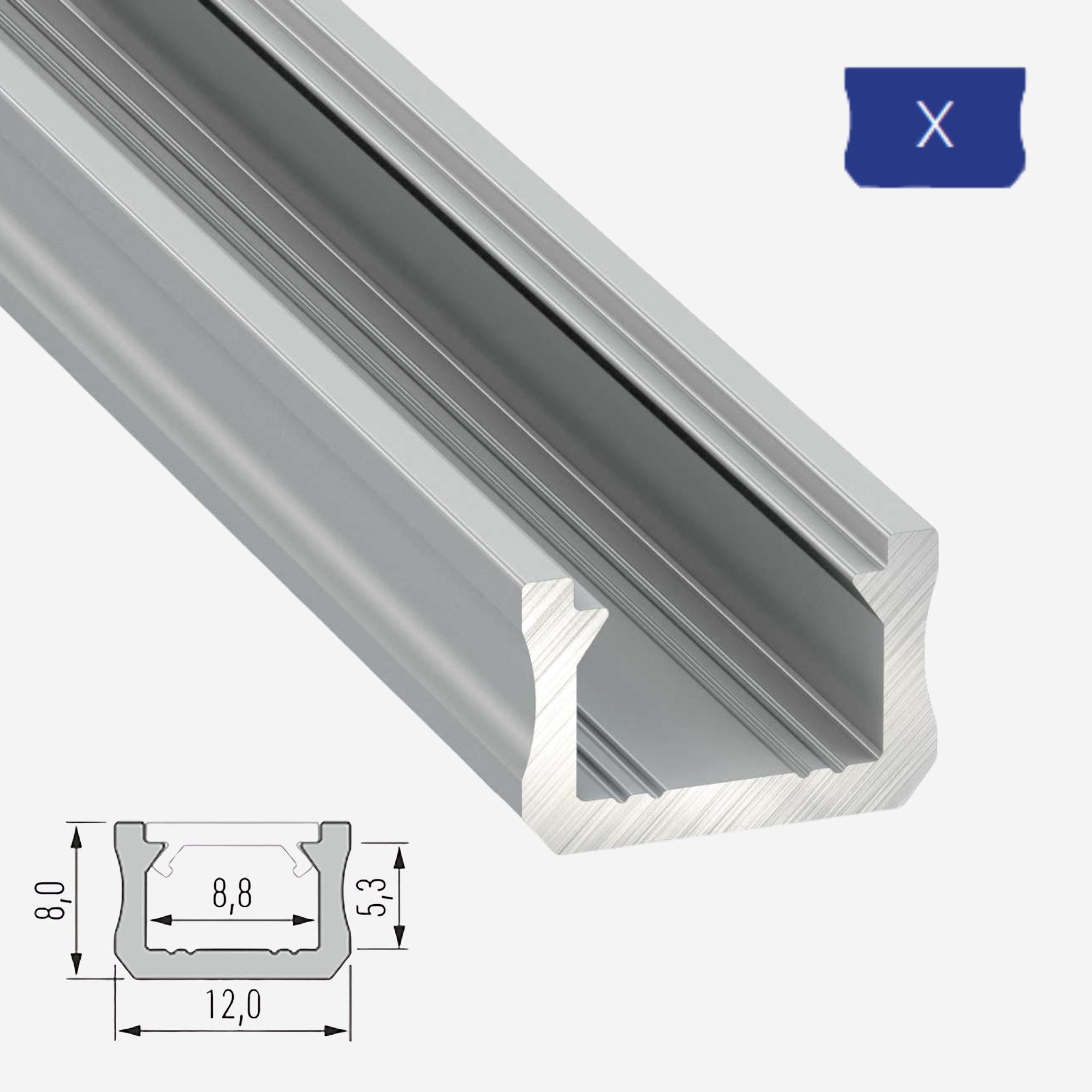 LED Aluminium Aufbauprofil Typ X - 202cm Stangenware