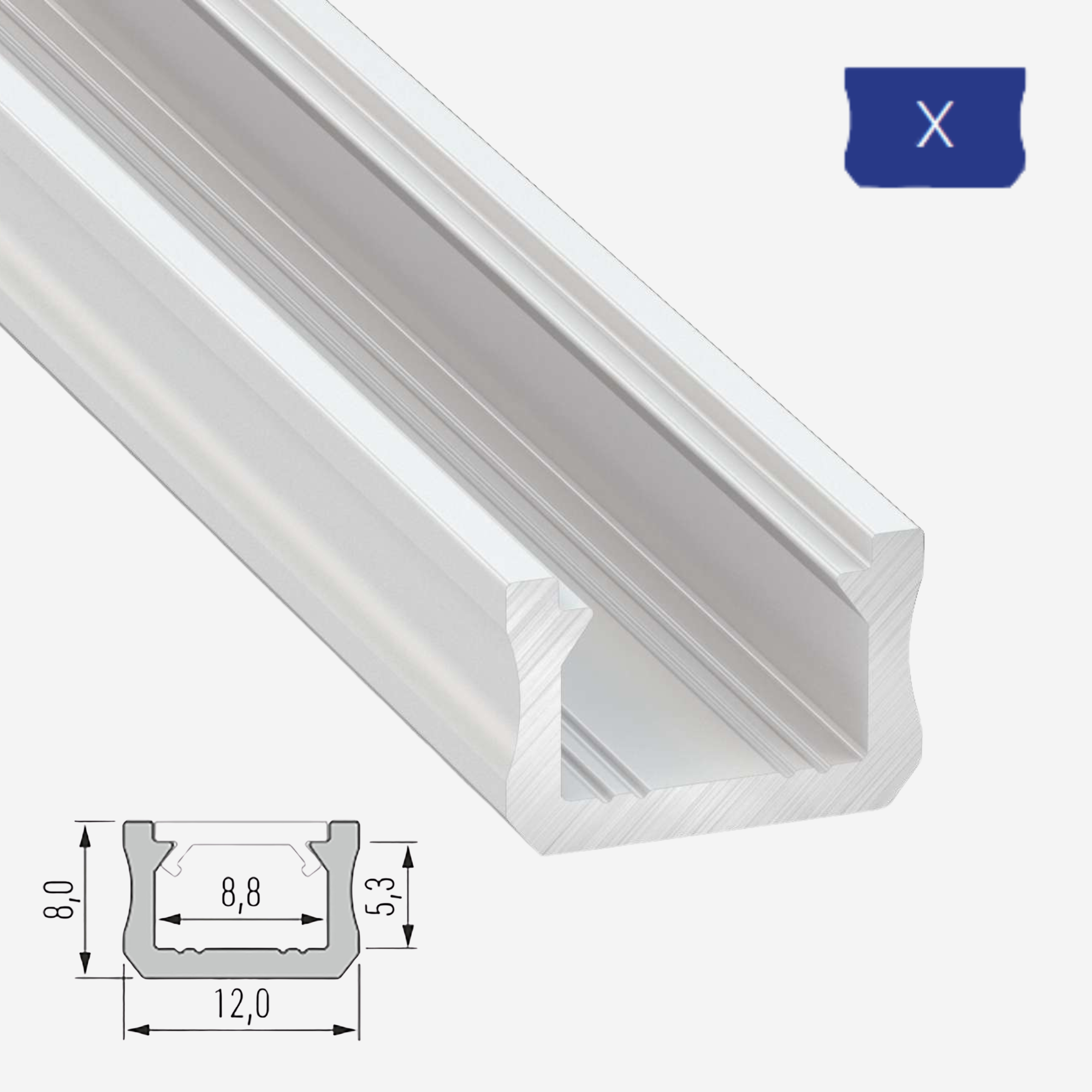 LED Aluminium Aufbauprofil Typ X - 202cm Stangenware