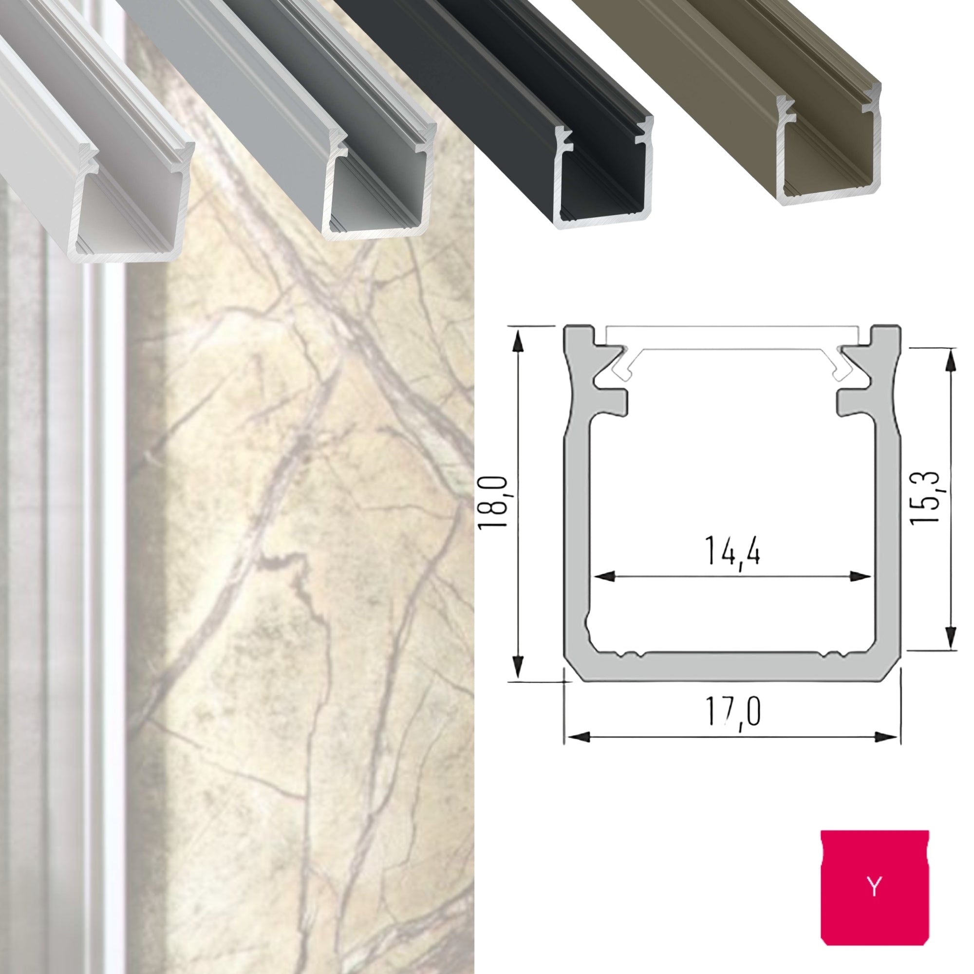 LED Aluminium Aufbauprofil Typ Y - 202cm Stangenware