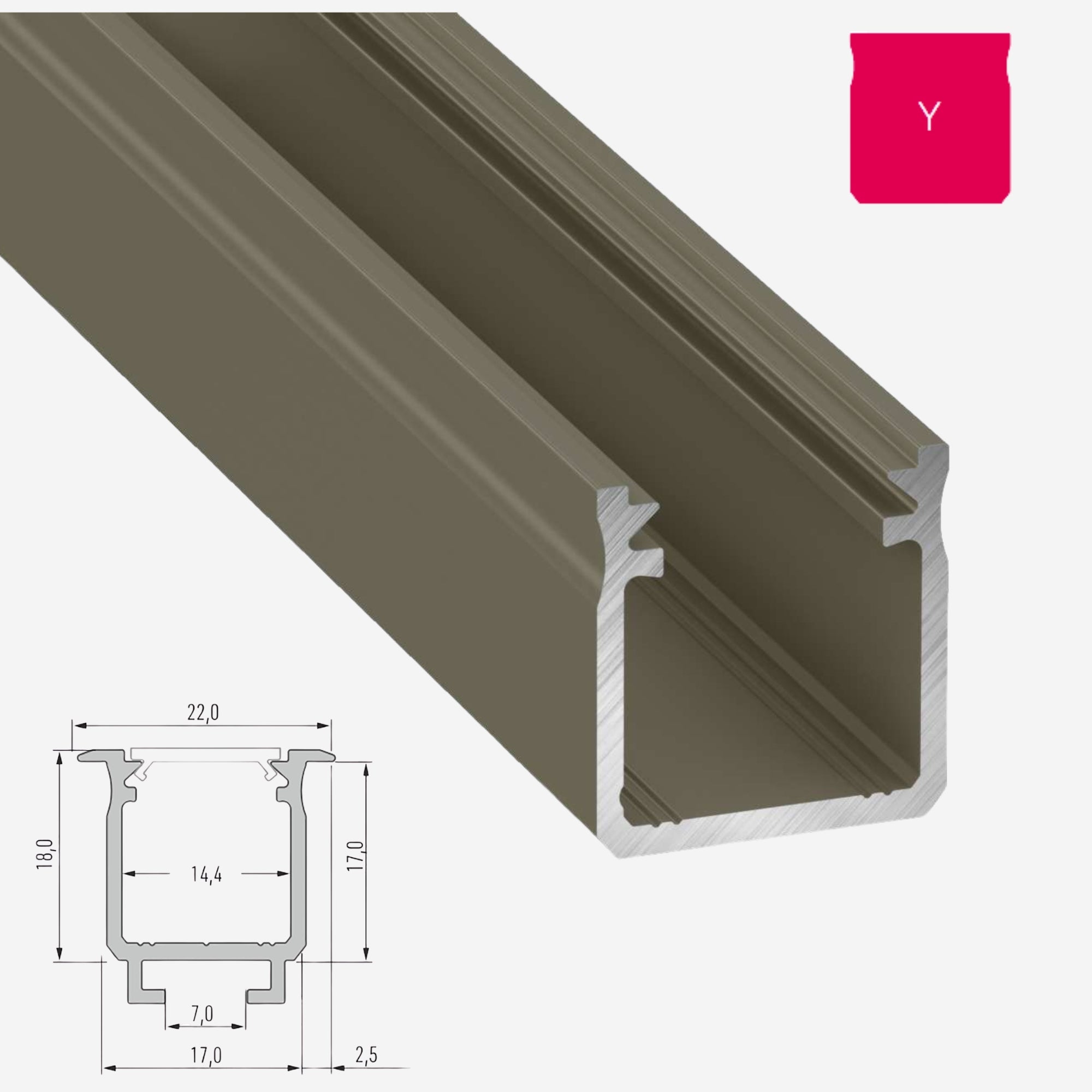 LED Aluminium Aufbauprofil Typ Y - 202cm Stangenware