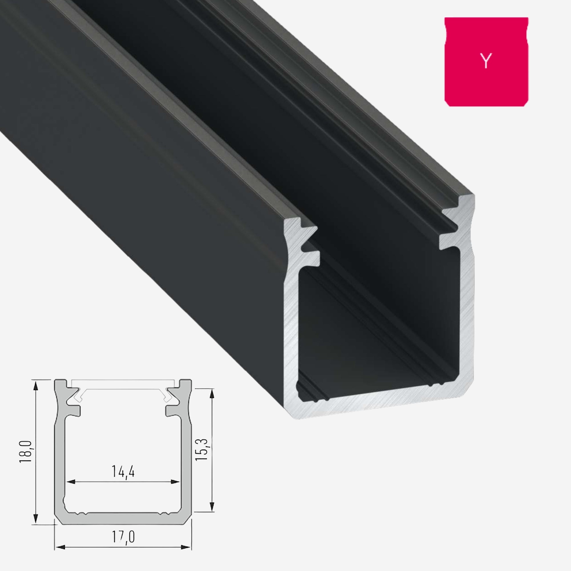 LED Aluminium Aufbauprofil Typ Y - 202cm Stangenware