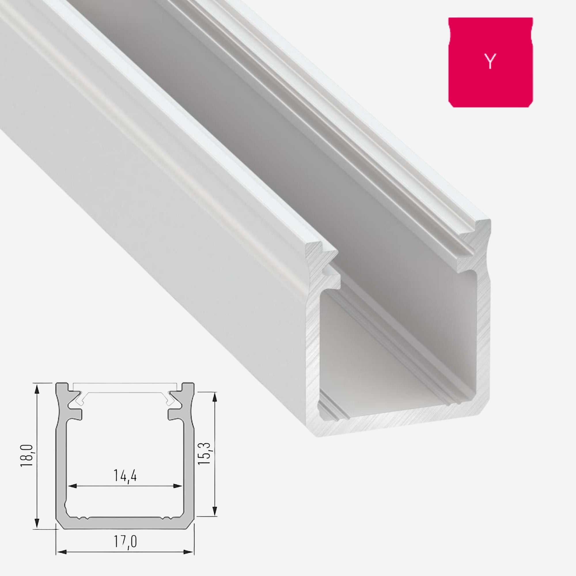 LED Aluminium Aufbauprofil Typ Y - 202cm Stangenware
