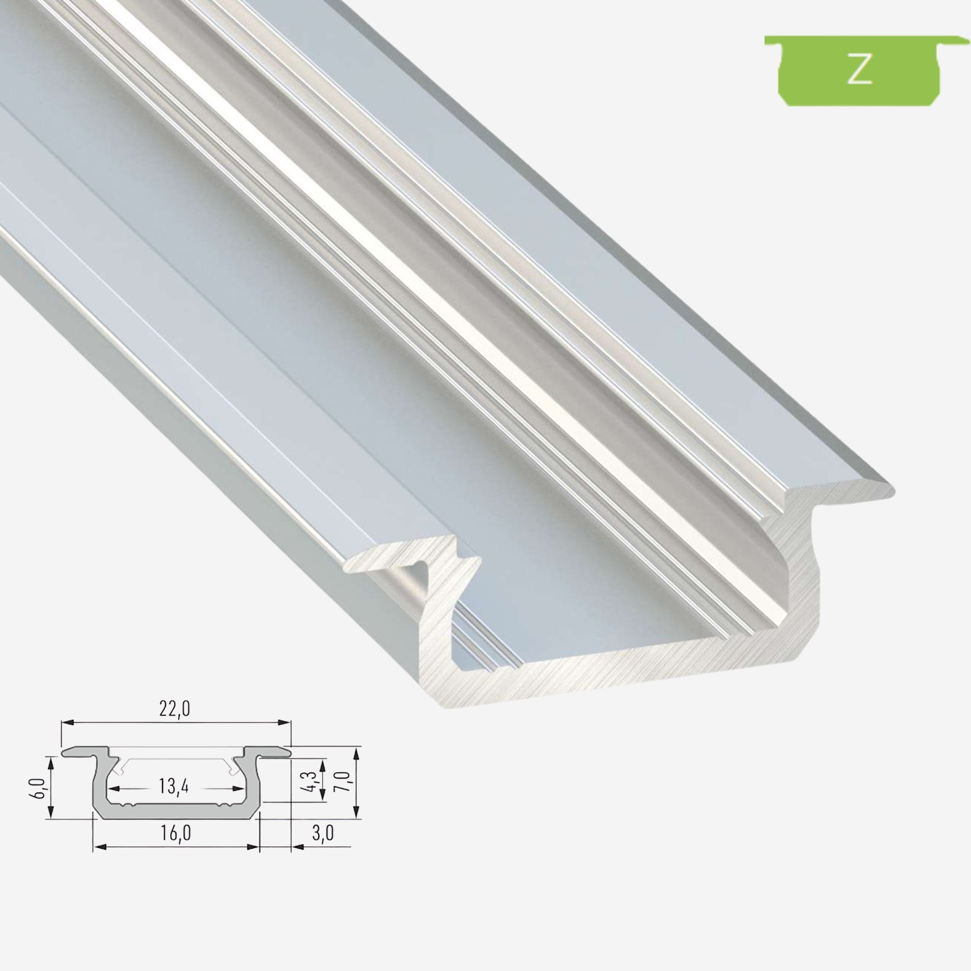 LED Aluminium Einbauprofil Typ Z – 202cm Stangenware