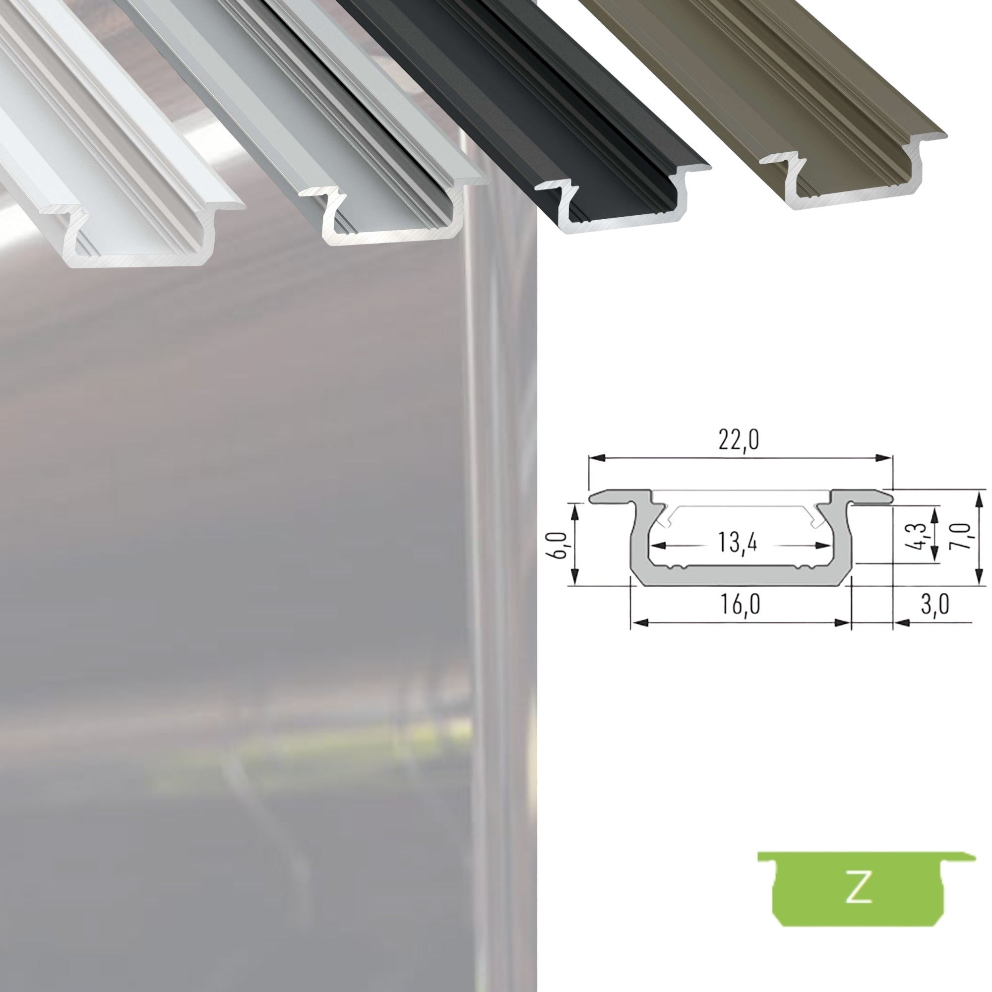 LED Aluminium Einbauprofil Typ Z – 202cm Stangenware