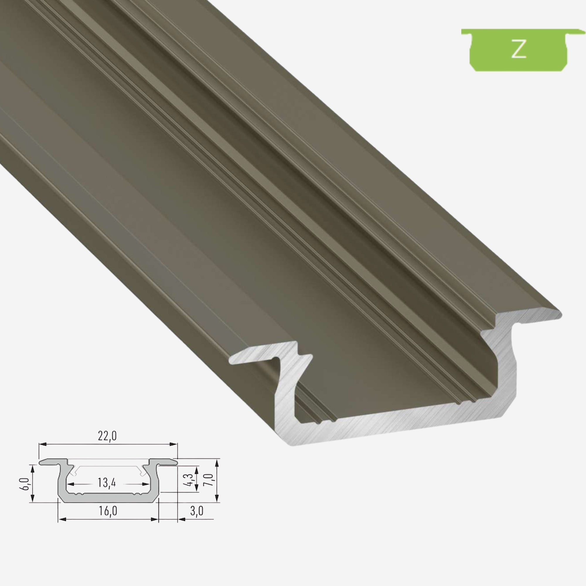 LED Aluminium Einbauprofil Typ Z – 202cm Stangenware