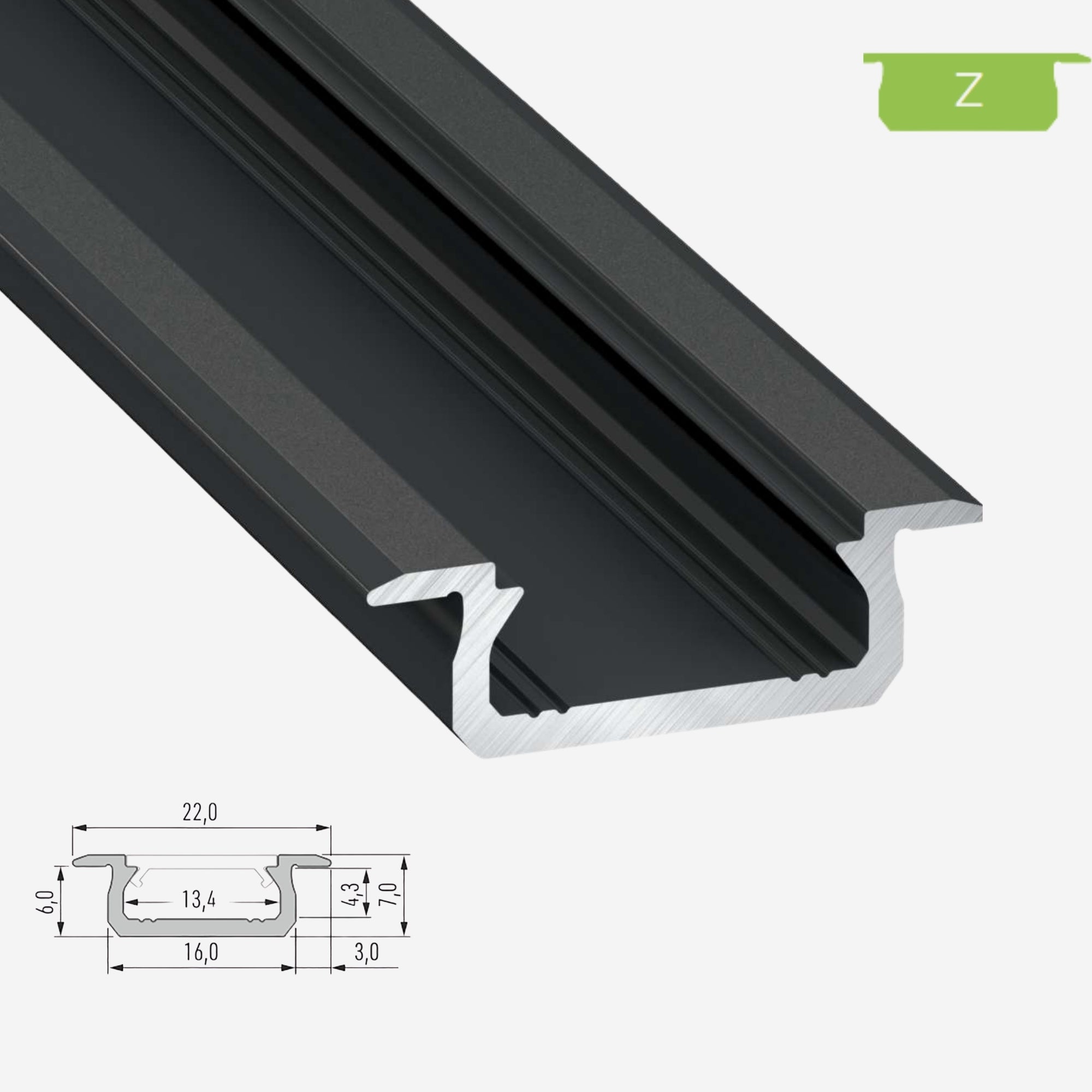 LED Aluminium Einbauprofil Typ Z – 202cm Stangenware