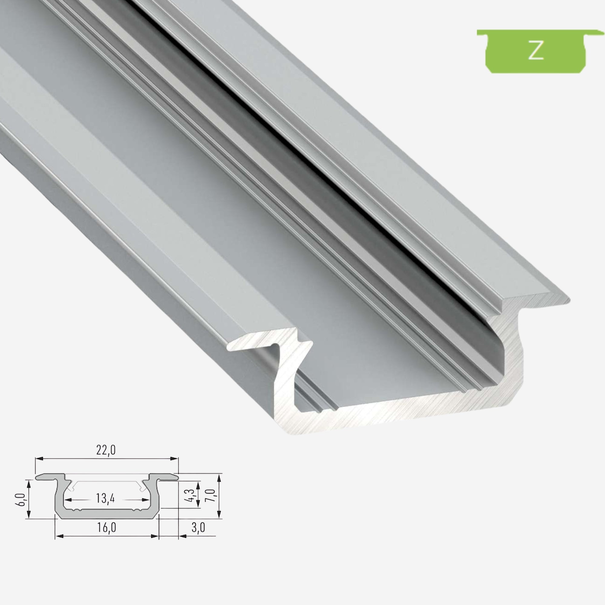 LED Aluminium Einbauprofil Typ Z – 202cm Stangenware