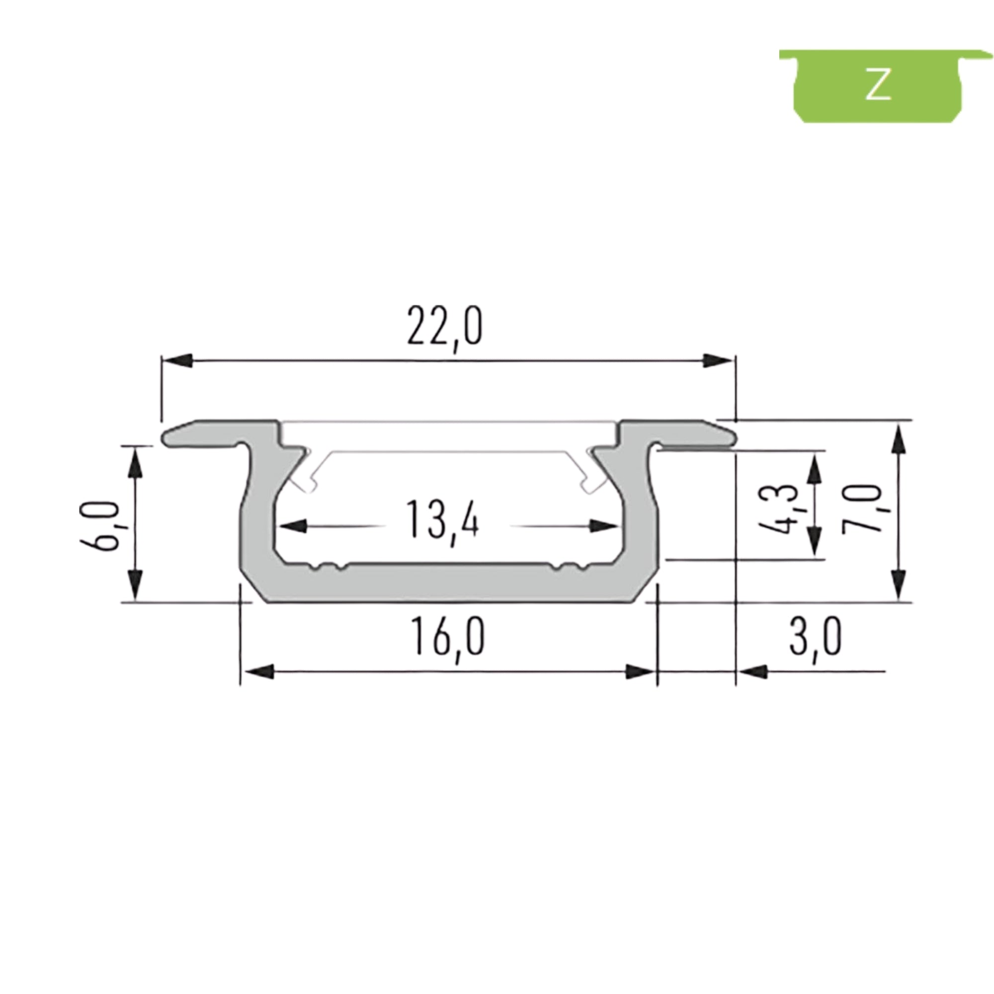 LED Aluminium Einbauprofil Typ Z – 202cm Stangenware
