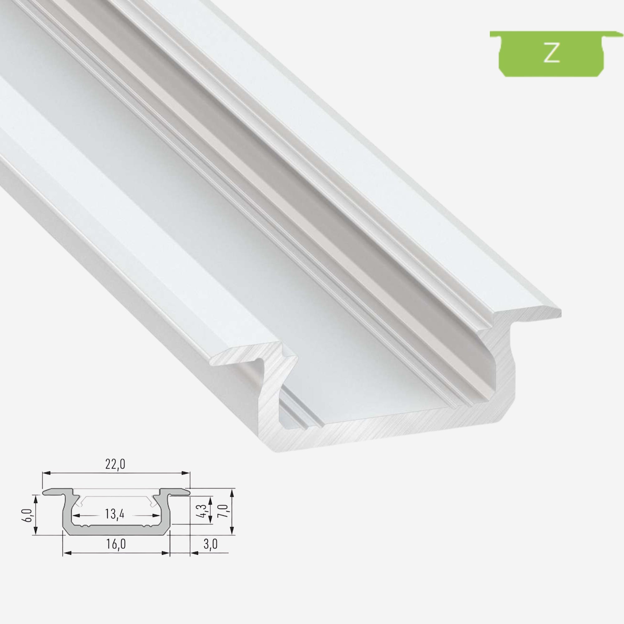 LED Aluminium Einbauprofil Typ Z – 202cm Stangenware