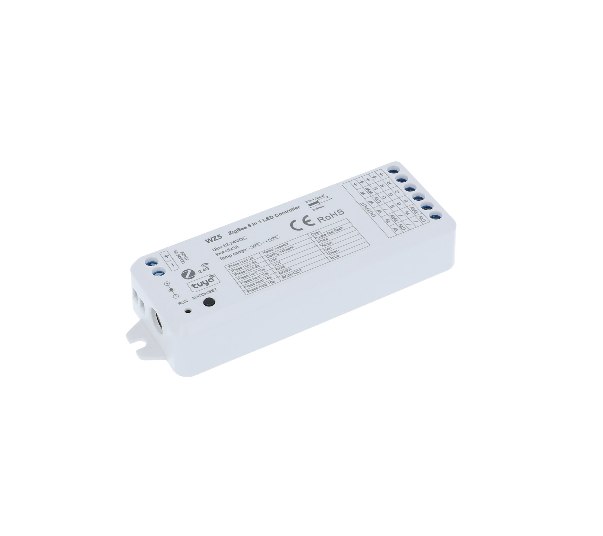 Elektrokon ZigBee & RF 5in1 LED Controller 12V-24V – Smart Home Universal-Steuergerät für RGB+CCT, RGBW, CCT & Mono