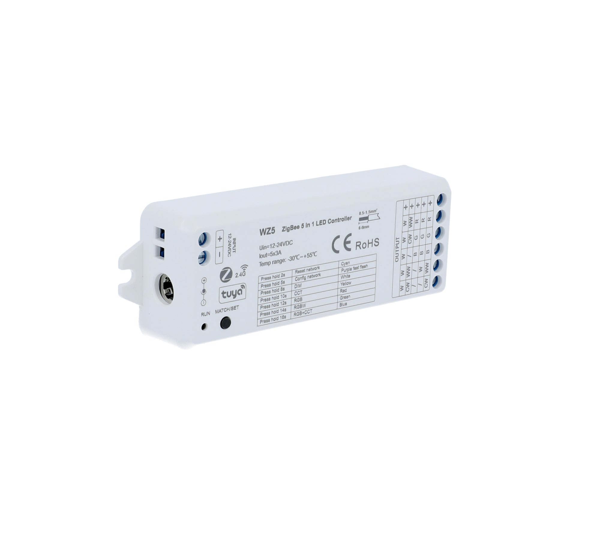 Elektrokon ZigBee & RF 5in1 LED Controller 12V-24V – Smart Home Universal-Steuergerät für RGB+CCT, RGBW, CCT & Mono