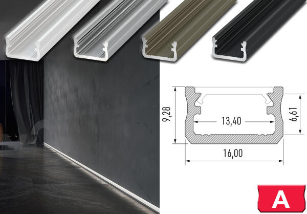 LED Profil Aluminium "LUMINES A" 1 Meter+ Abdeckung + Endkappen + Montageklammer Silber milchweiß PMMA 51% flach