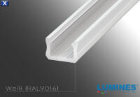 LED Profil Aluminium "LUMINES X" 1,5 Meter+ Abdeckung + Endkappen + Montageklammer Weiß(lackiert) frostweiß PMMA 78%