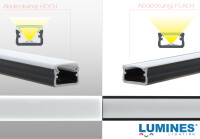 LED Profil Aluminium "LUMINES D" 1 Meter+ Abdeckung + Endkappen + Montageklammer Silber(eloxiert) milchweiß PMMA 51% flach