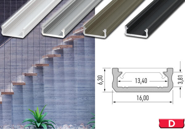 LED Profil Aluminium "LUMINES D" 2 Meter+ Abdeckung + Endkappen + Montageklammer Silber(eloxiert) milchweiß PMMA 51% flach