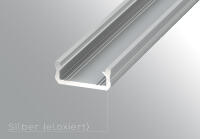 LED Profil Aluminium "LUMINES D" 2 Meter+ Abdeckung + Endkappen + Montageklammer Silber(eloxiert) milchweiß PMMA 51% flach