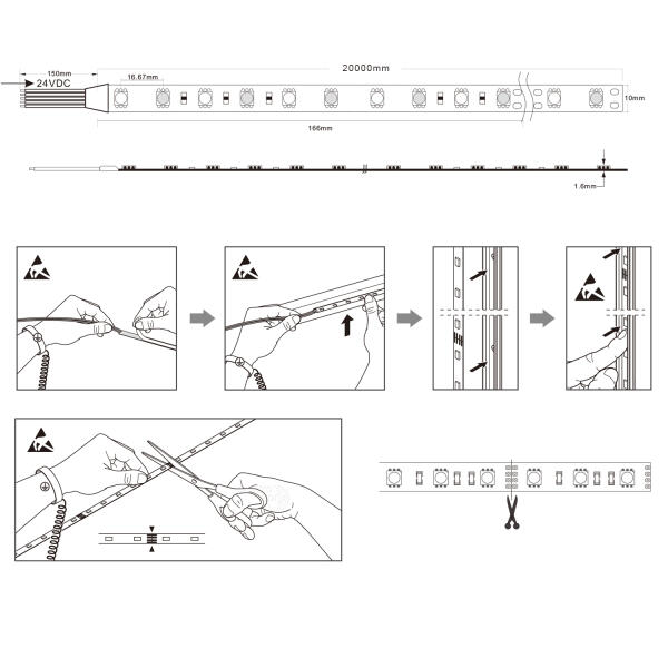 0,5m- 20m RGB-W Band 3-Chip 5050, RGB + Warmweiß, 60 LED/m, 14,4W/m, 24Vdc, IP20 - 6