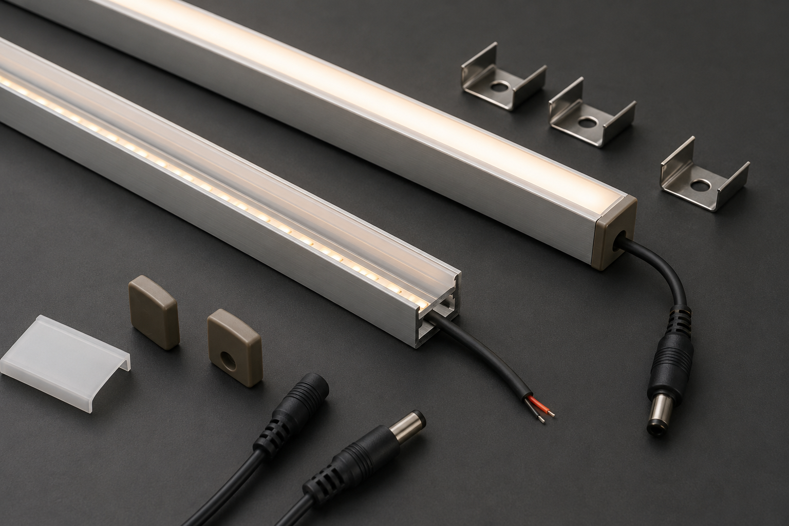 Konfektionierte LED-Profile mit Abdeckung, Endkappen und Anschlussleitung